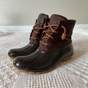 Sperry Saltwater Duck Boots Leather & Rubber Waterproof Size 7.5 Brown